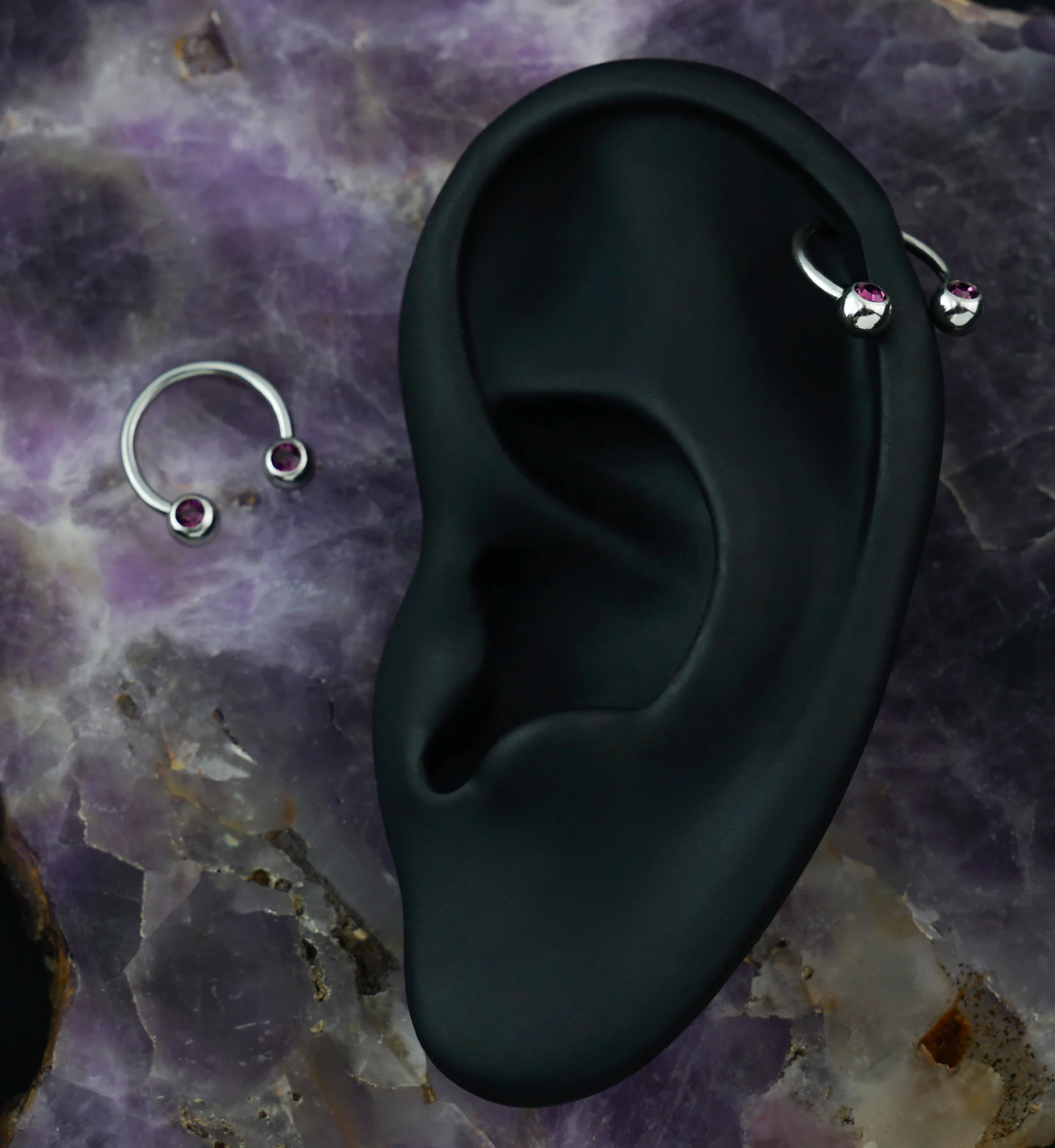 Purple CZ Steel Stainless Circular Barbell - Image 4