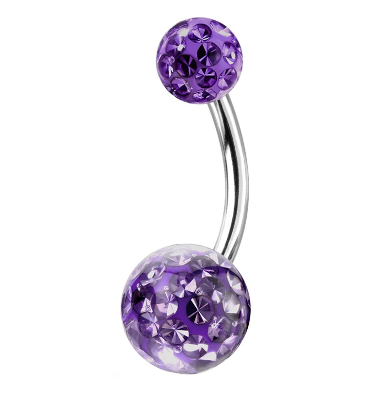 Purple Glitterball Belly Button Ring