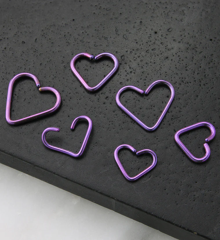 Purple Anodized Heart Seamless Titanium Hoop Ring - Image 2