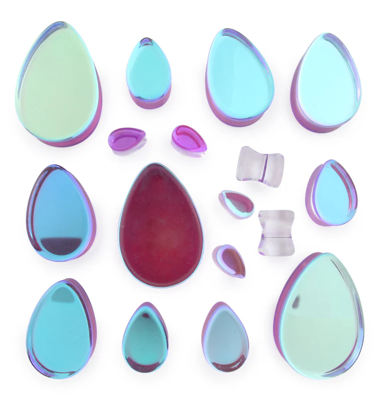 Purple Iridescent Glass Teardrop Plugs - Image 4