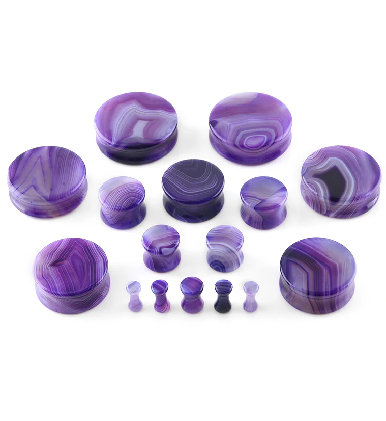 Purple Line Agate Stone Plugs - Image 2