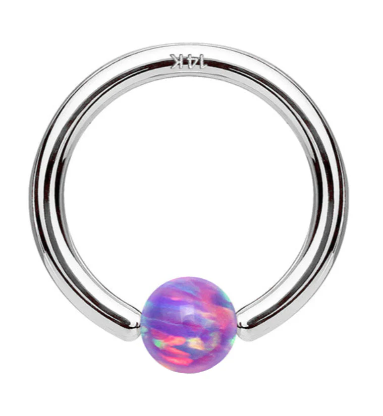 Purple Opalite 14kt White Gold Annealed Fixed Captive Ring