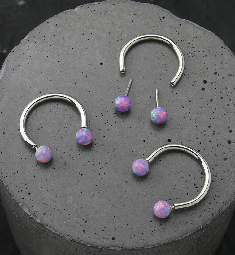 Purple Opalite Ball Threadless Titanium Circular Barbell - Image 2