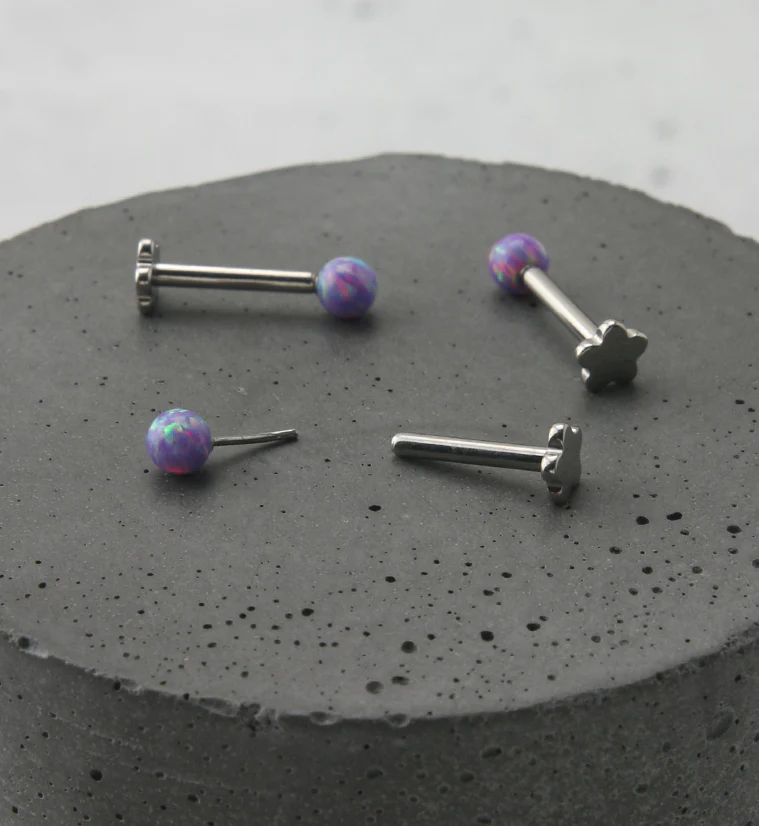 Purple Opalite Ball Titanium Threadless Labret - Image 2