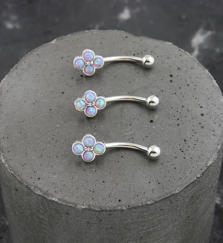 Purple Opalite Beaded Quad Stainless Steel Curved Barbell - Image 2