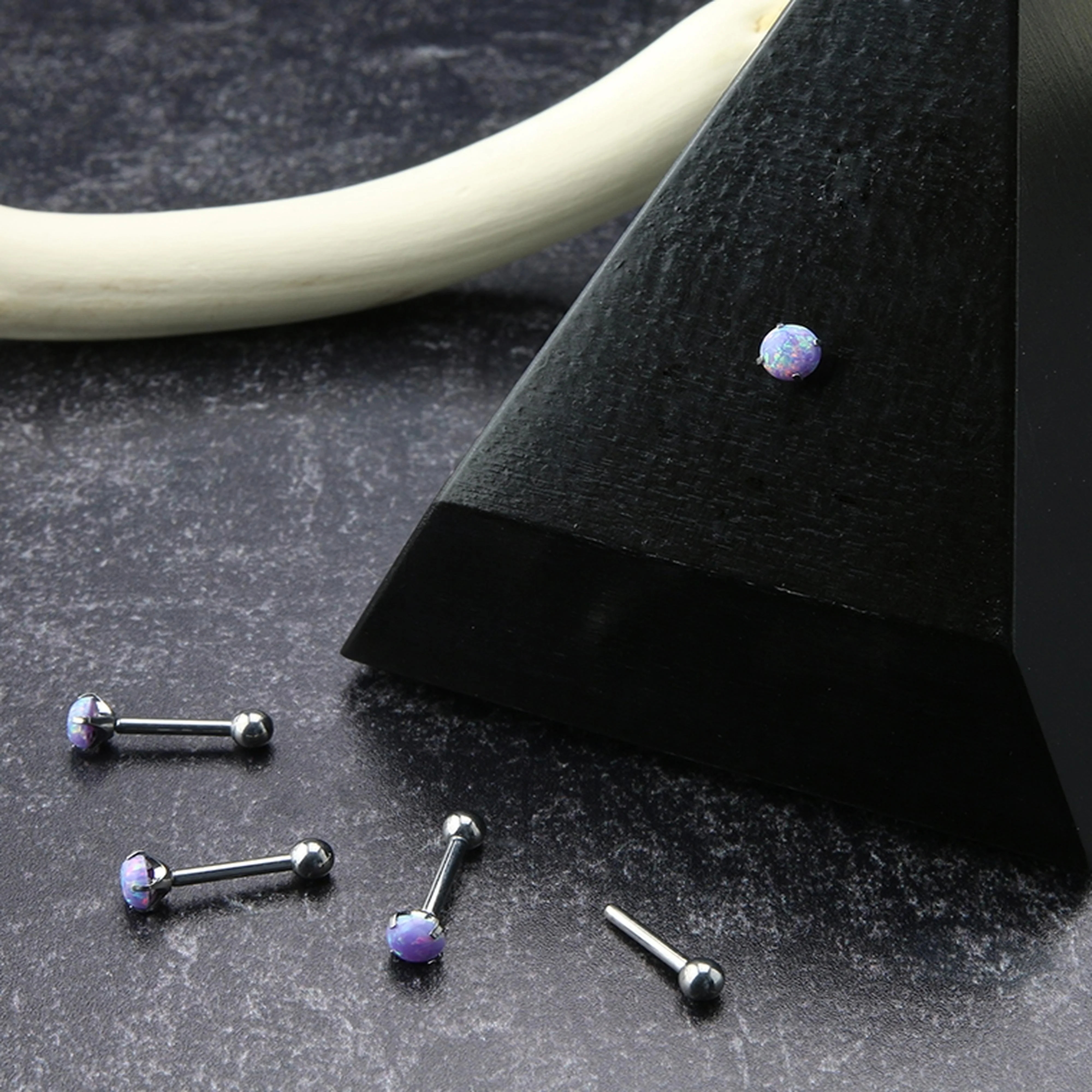 Purple Opalite Prong Set Titanium Threadless Barbell - Image 3