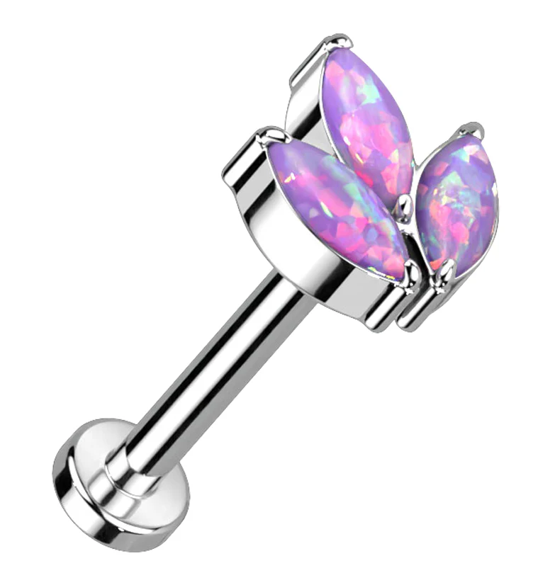 Purple Opalite Tri Sepal Titanium Threadless Labret