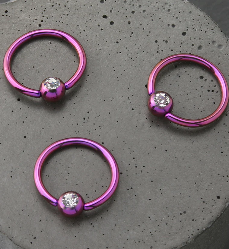 Purple PVD Clear CZ Captive Ring - Image 2