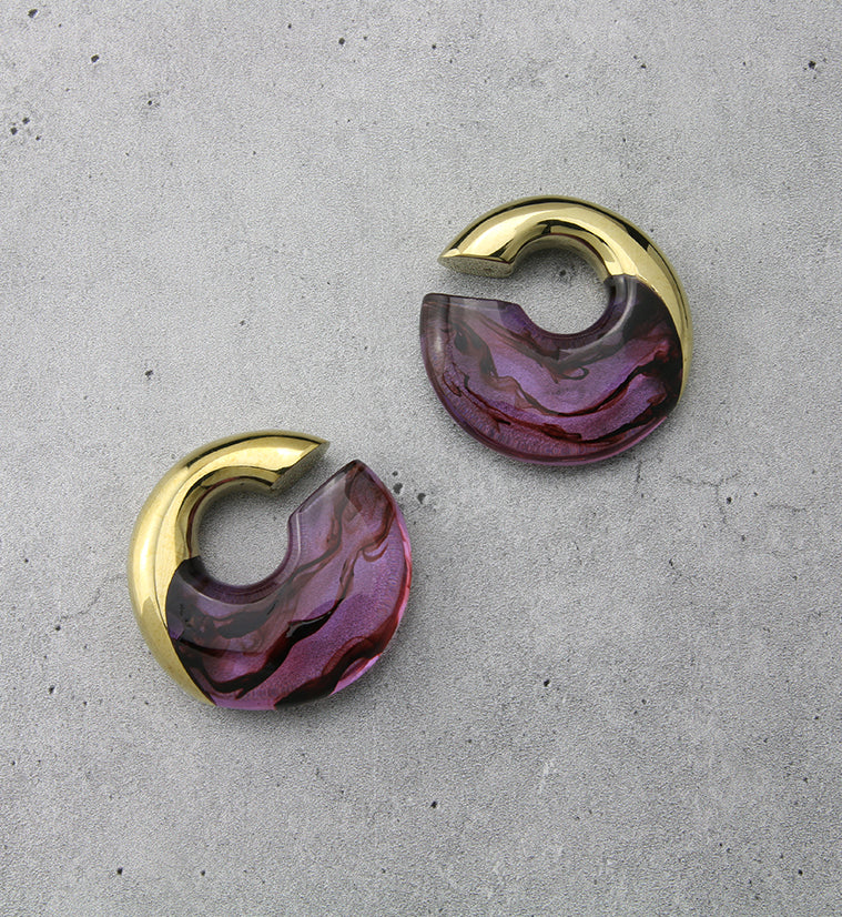 Purple Resin Streak Brass Ear Weights - Image 2