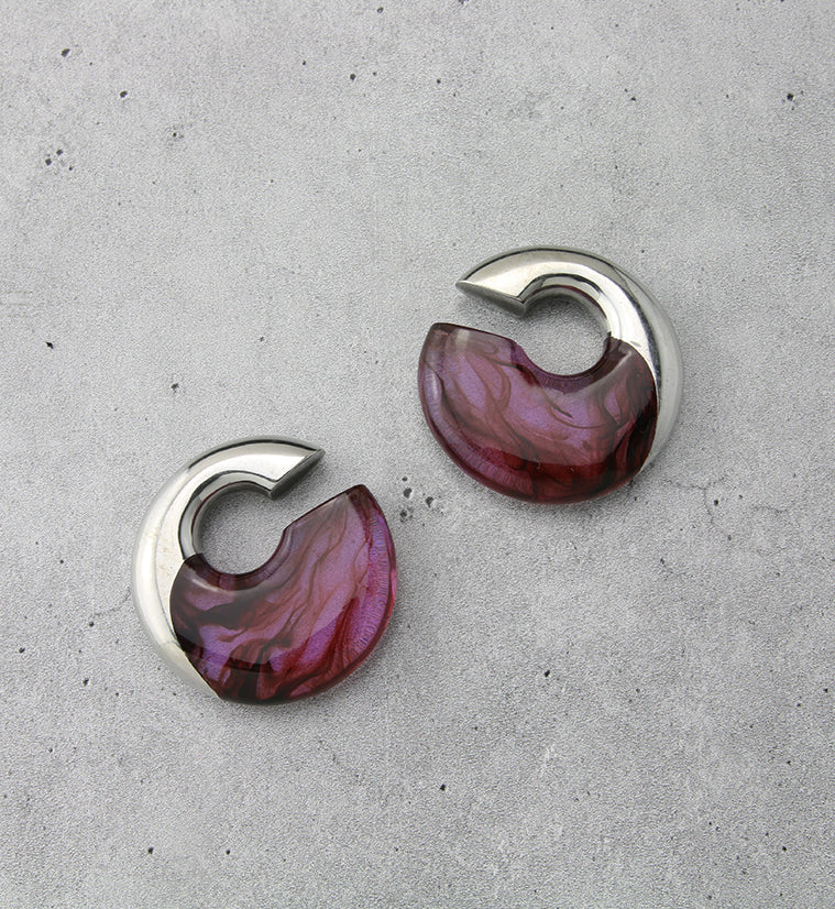 Purple Resin Streak White Brass Ear Weights - Image 2