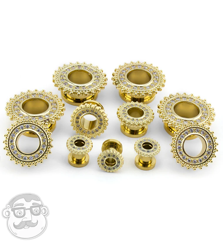 PVD Gold CZ Beaded Shield Tunnels - Image 2