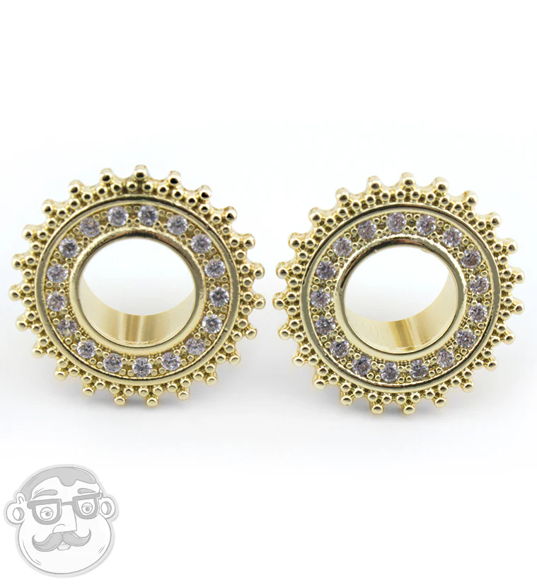 PVD Gold CZ Beaded Shield Tunnels - Image 3