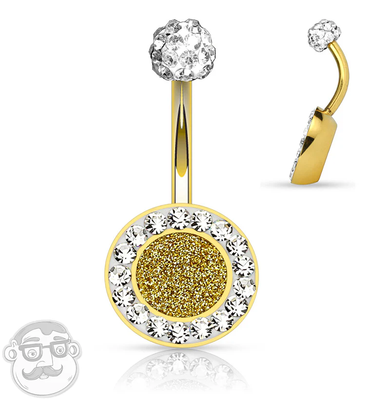 PVD Gold CZ Rim Circular Belly Button Ring