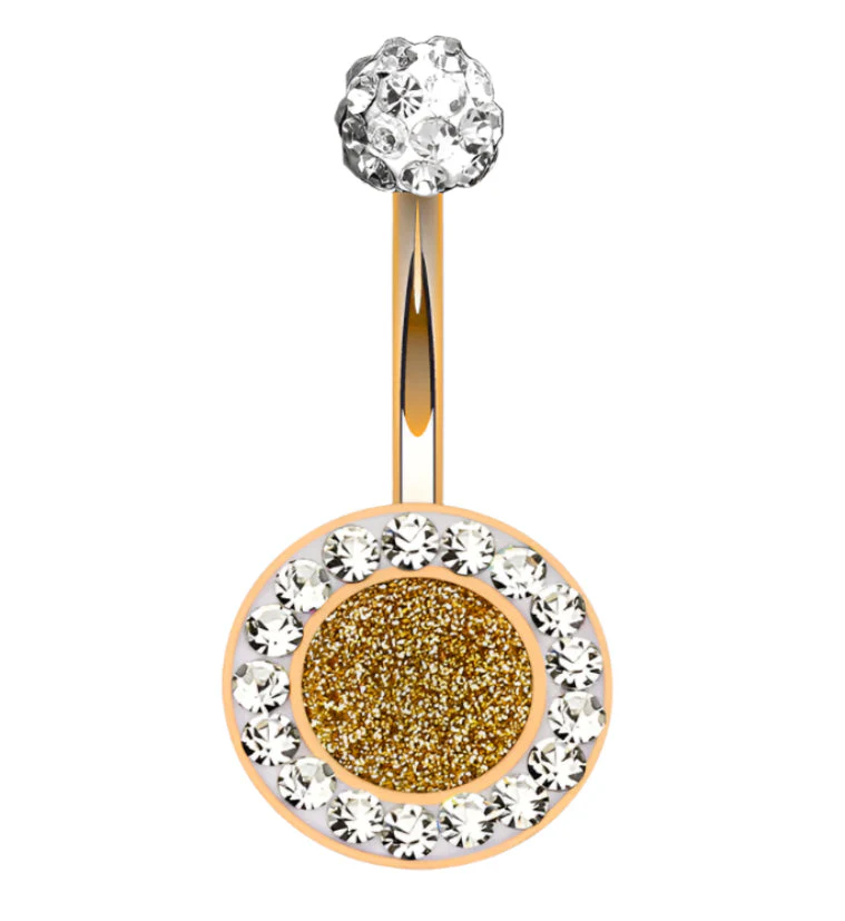 Rose Gold PVD CZ Rim Circular Belly Button Ring