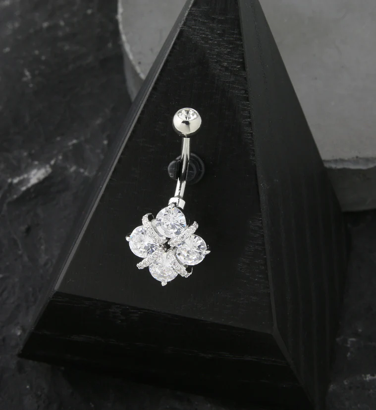 Quad Chasm CZ Stainless Steel Belly Button Ring - Image 2