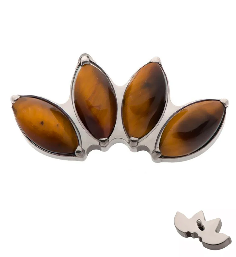 Quartet Tiger Eye Stone Internally Threaded Titanium Top