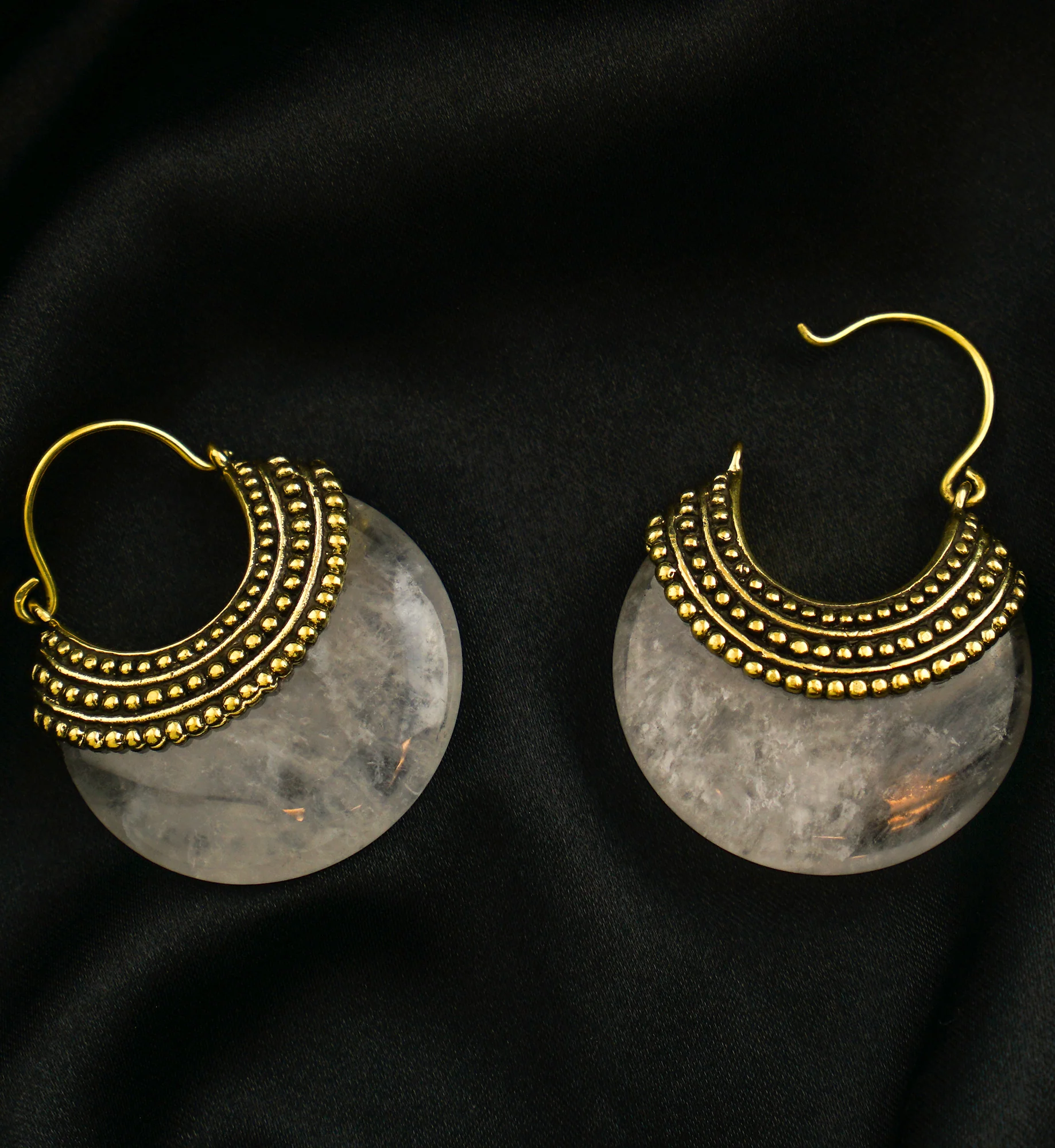 Quartz Beaded Brass Stone Earrings - Image 2