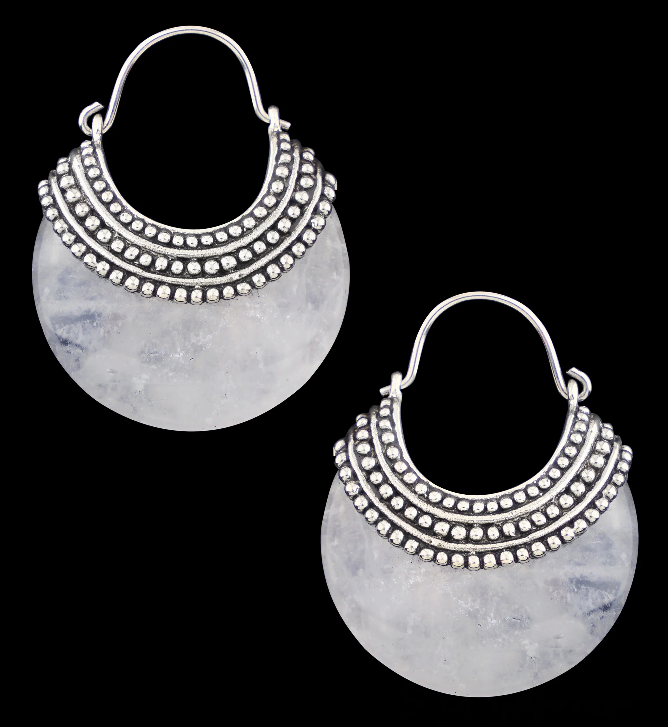 Quartz Beaded White Brass Stone Earrings