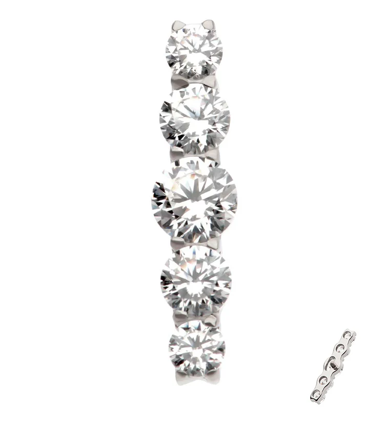 Quinary Bar Clear CZ Internally Threaded Titanium Top