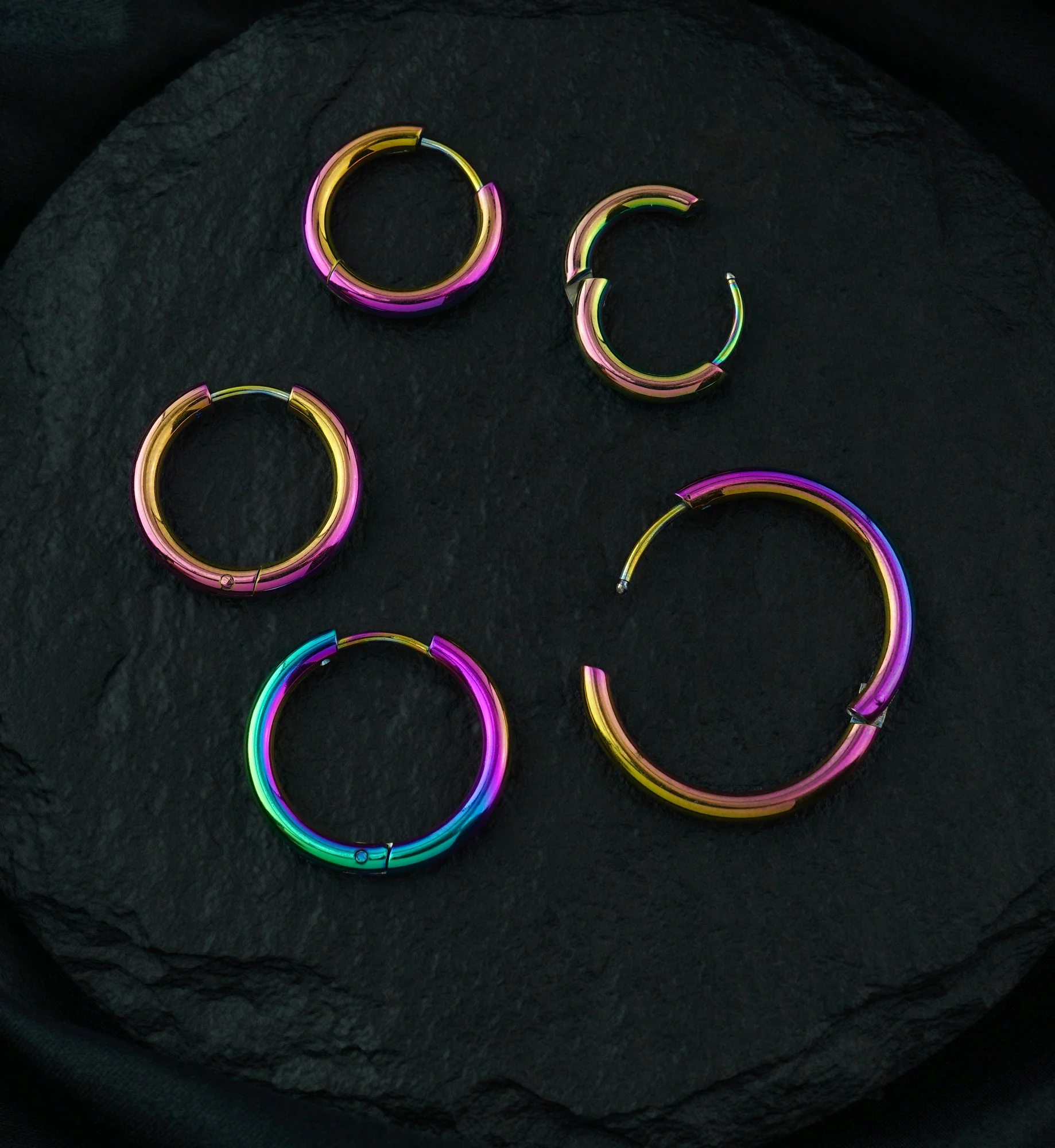 Rainbow Anodized Stainless Steel Hinged Hoop Earrings - Image 3