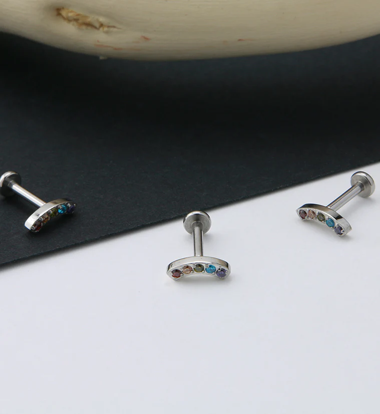 Rainbow Arc Top Prong Set CZ Labret Post - Image 2