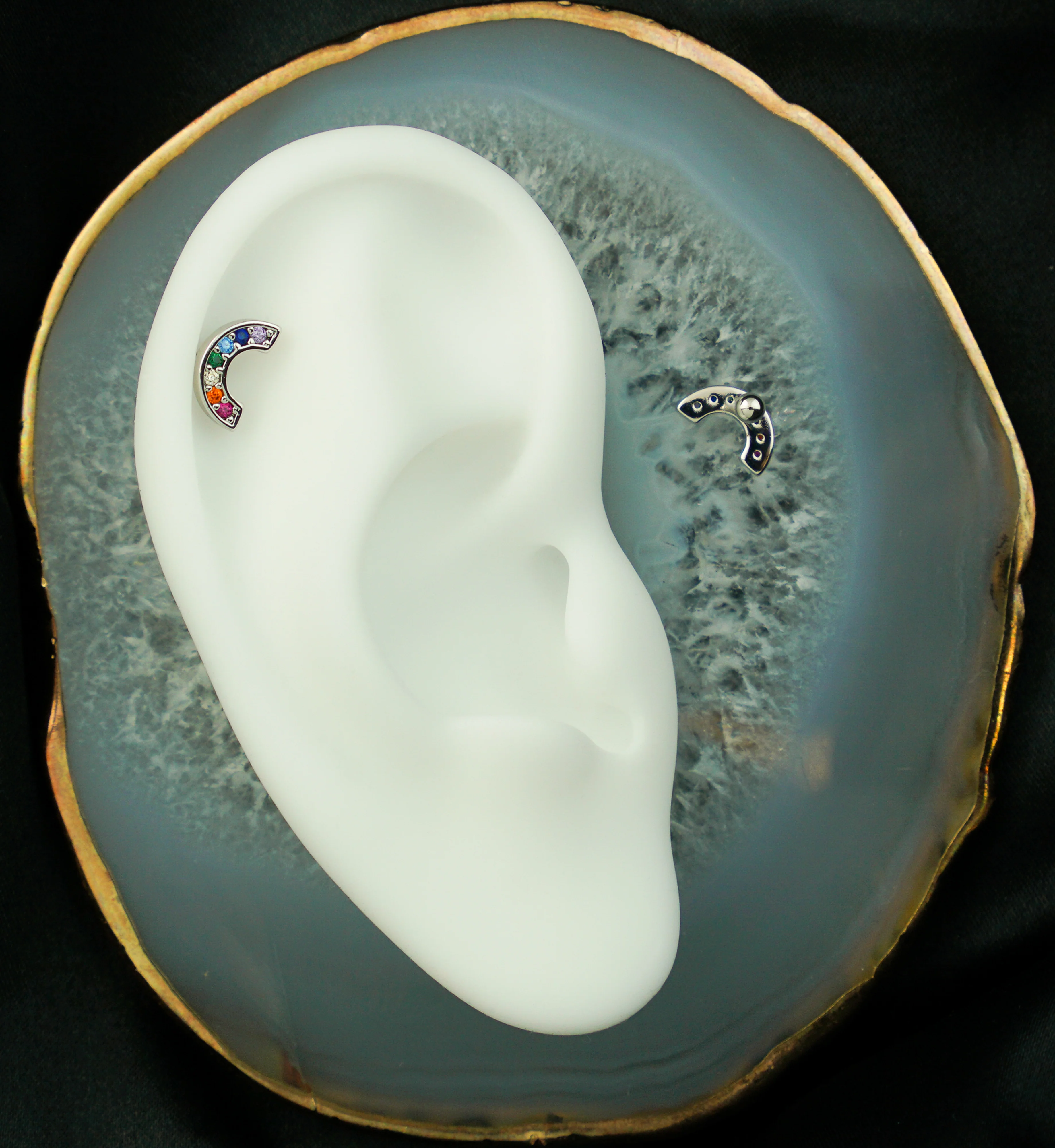 Rainbow Arch CZ Cartilage Barbell - Image 2