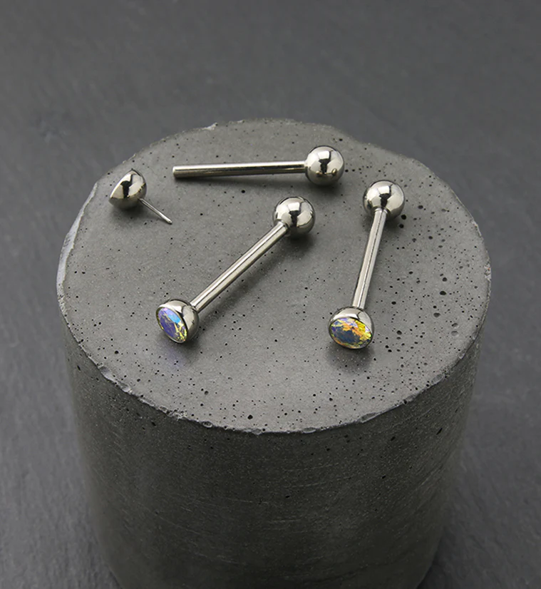 Rainbow Aurora Bezel CZ Titanium Threadless Barbell - Image 2