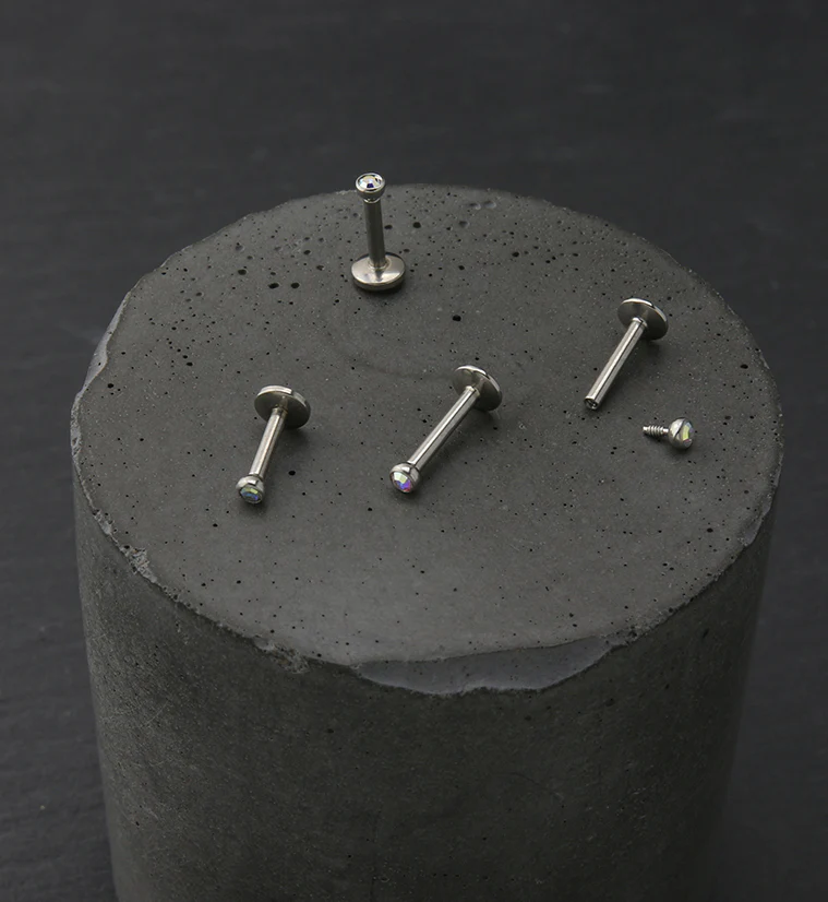 Rainbow Aurora CZ Bezel Labret Stud (Convex Disk) - Image 2