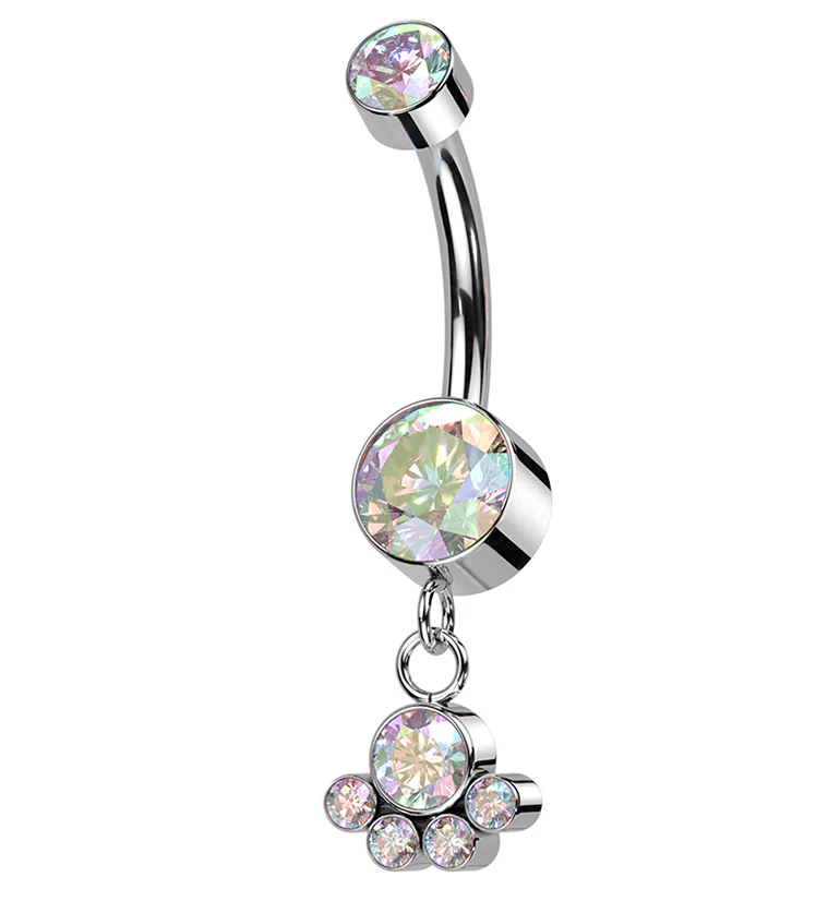 Rainbow Aurora CZ Dangle Charm Internally Threaded Titanium Belly Button Ring