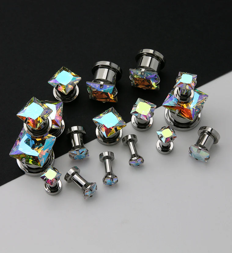 Rainbow Aurora CZ Gem Diamond Stud Plugs - Image 2