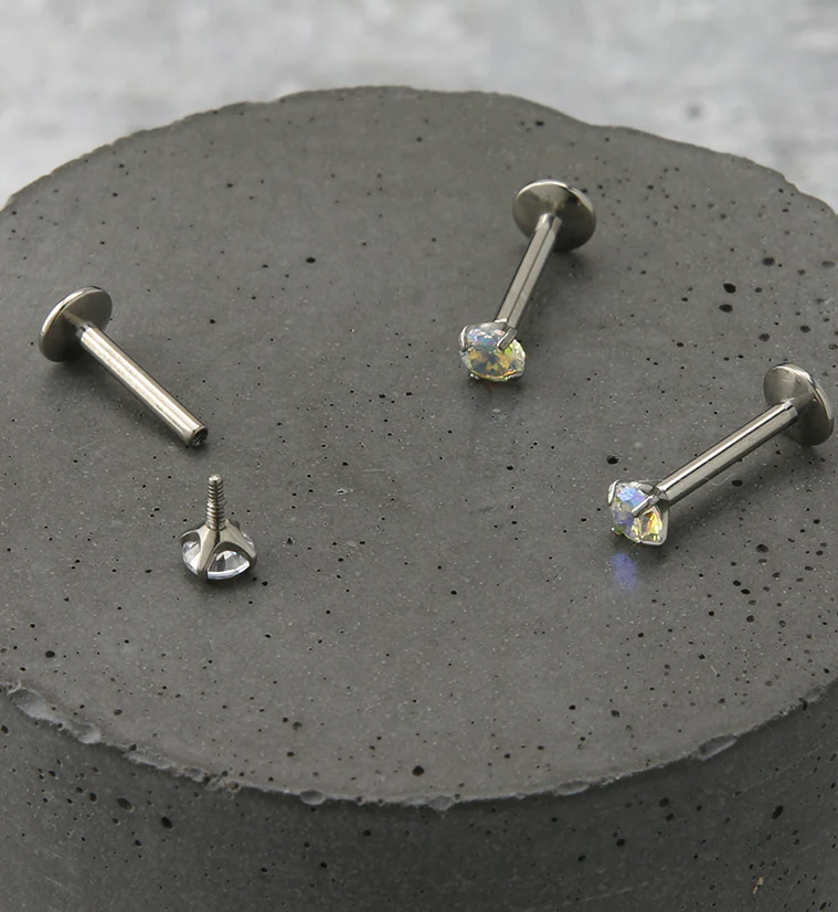 Rainbow Aurora CZ Prong Labret Stud (Convex Disk) - Image 2