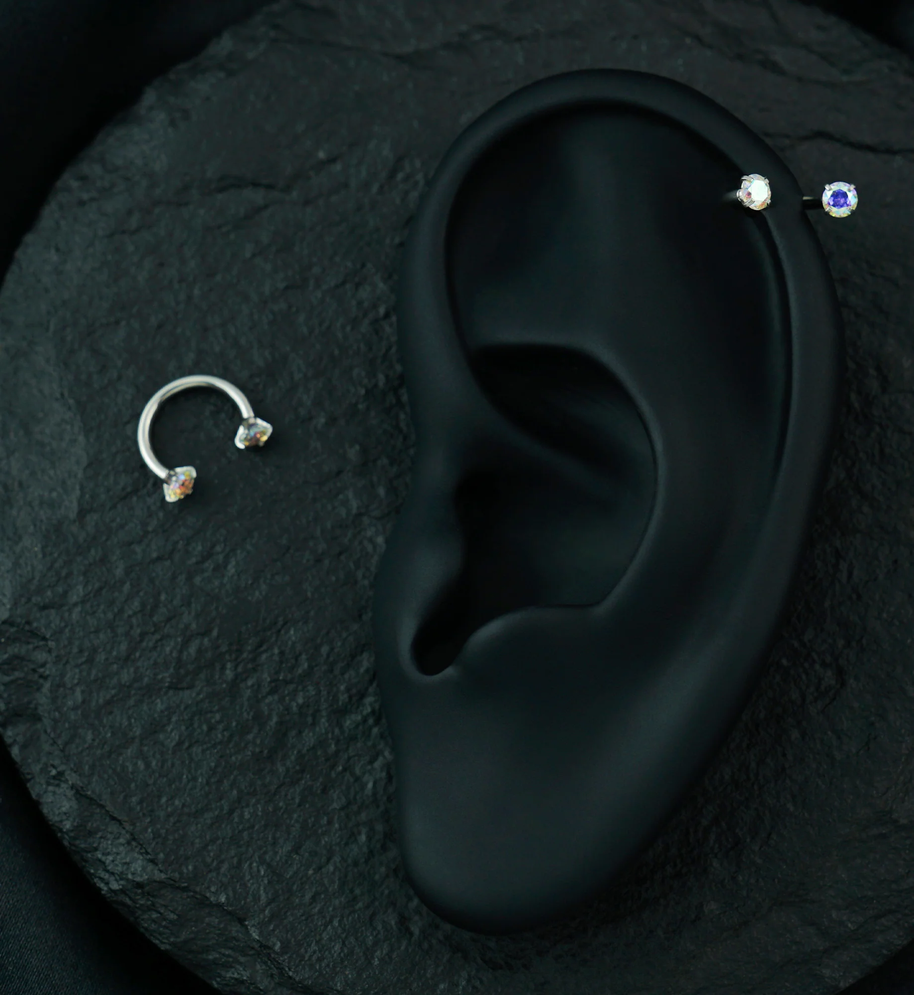 Rainbow Aurora CZ Prong Set Circular Barbell - Image 3