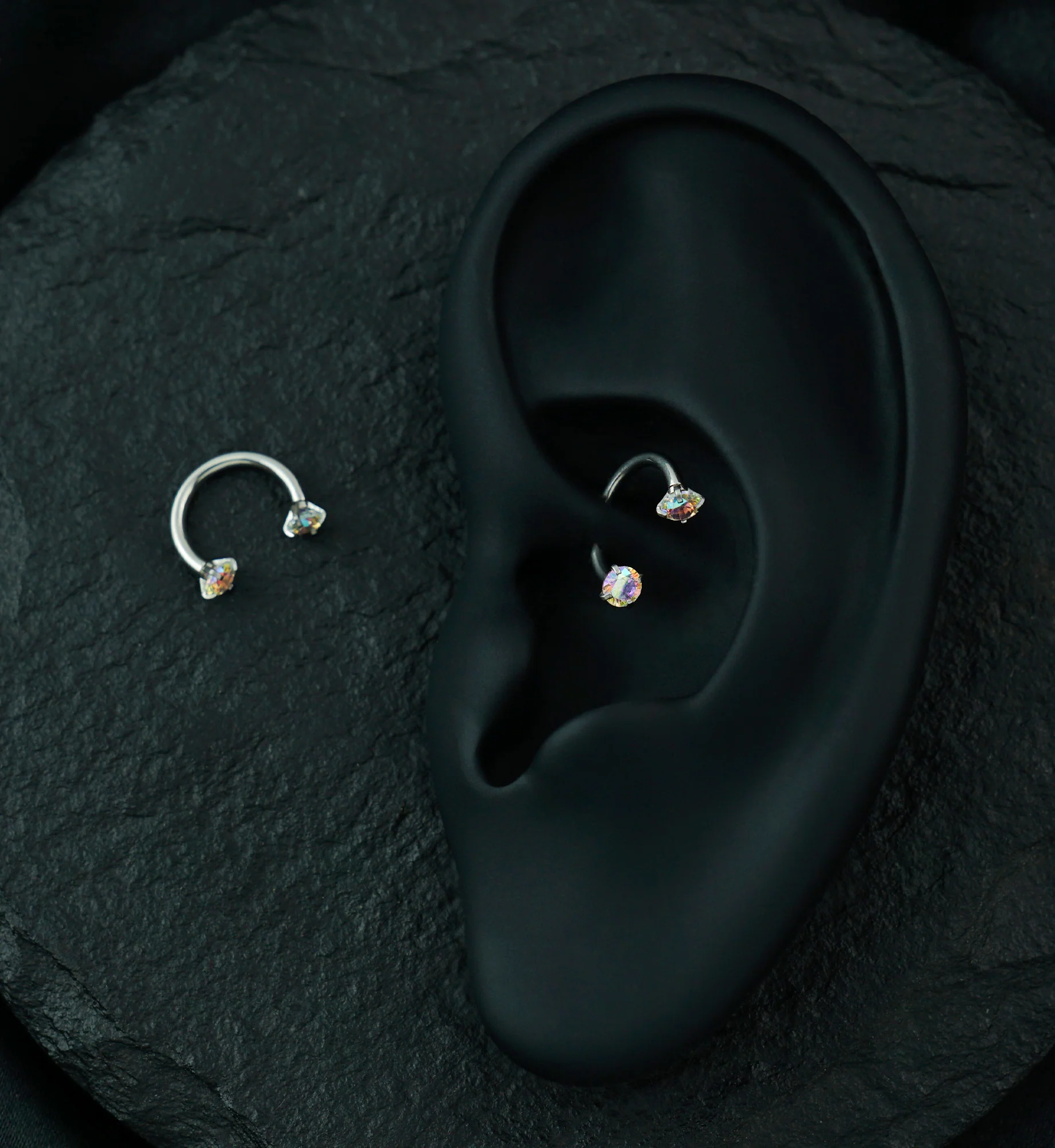 Rainbow Aurora CZ Prong Set Circular Barbell - Image 4