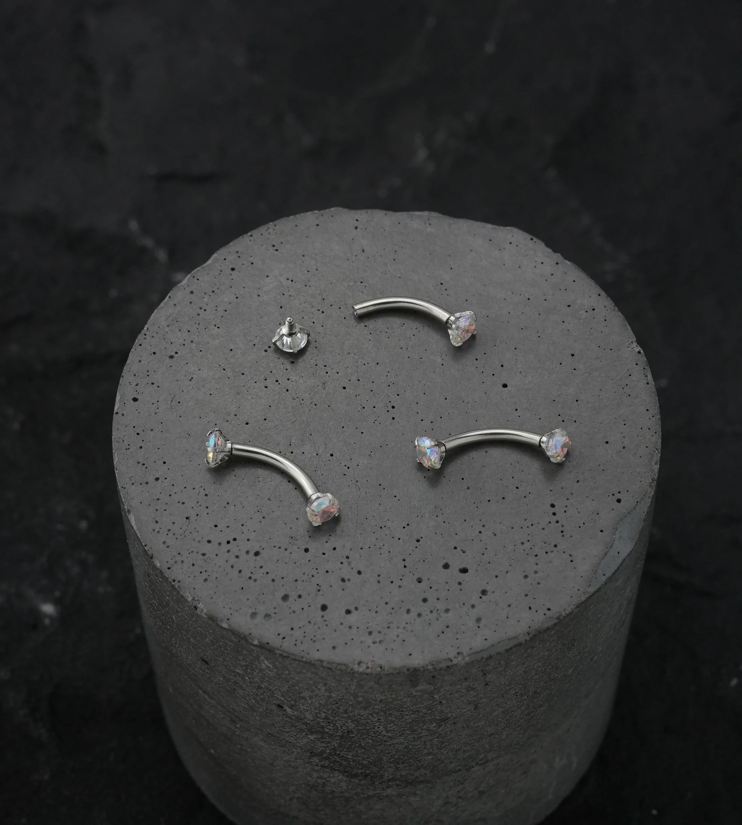 Rainbow Aurora CZ Prong Set Stainless Steel Curved Barbell - Image 2