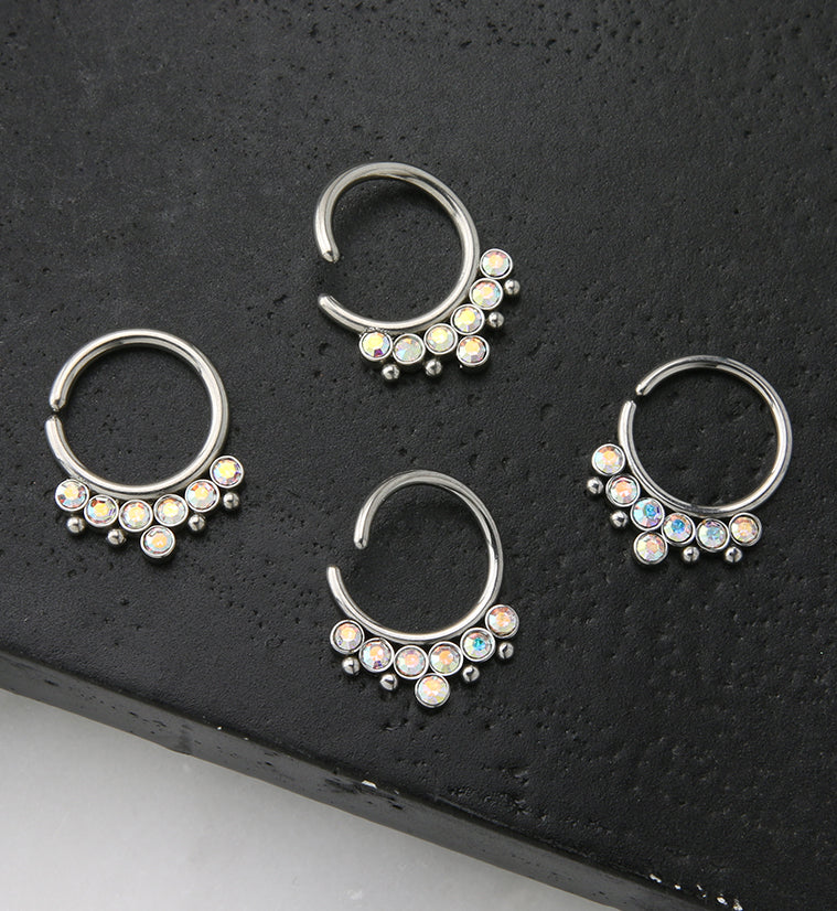 Rainbow Aurora CZ Rally Annealed Seamless Hoop Ring - Image 2