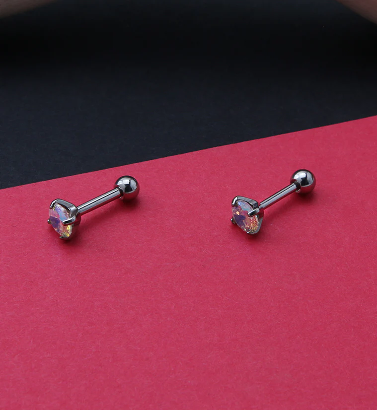Rainbow Aurora CZ Titanium Cartilage Barbell - Image 2