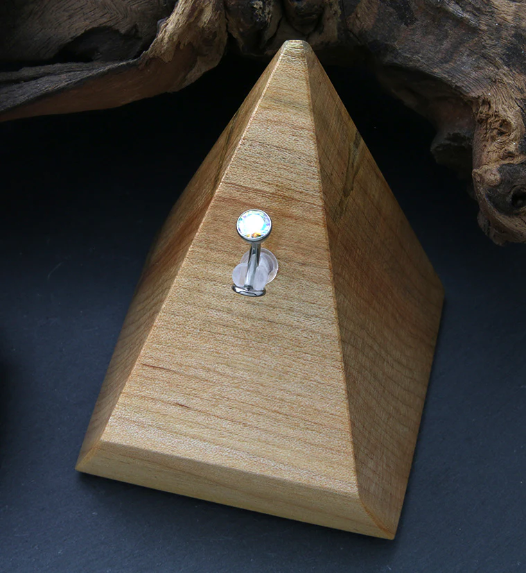 Rainbow Aurora CZ Titanium Threadless Floating Belly Button Ring (Convex Disk) - Image 2