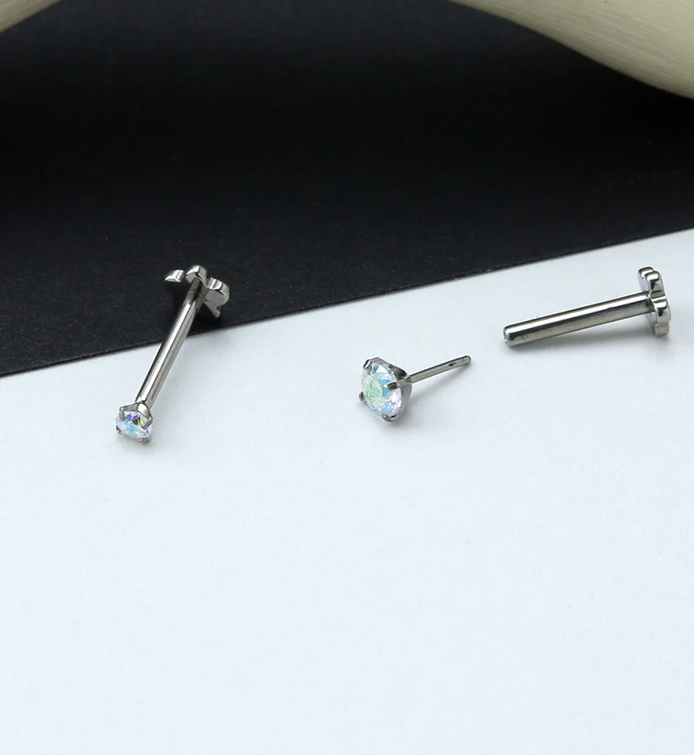 Rainbow Aurora CZ Titanium Threadless Labret - Image 2