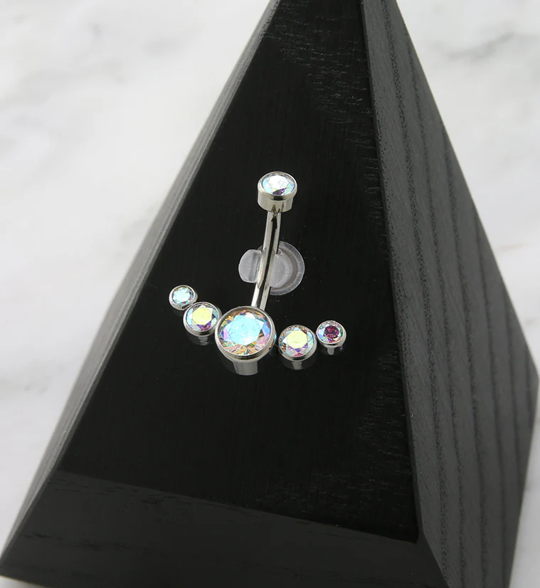 Rainbow Aurora CZ Truce Titanium Belly Button Ring - Image 2