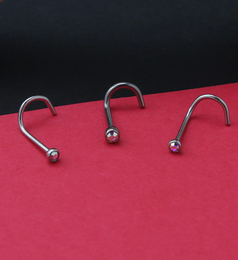 Rainbow Aurora Gem Nose Screw Ring - Image 2