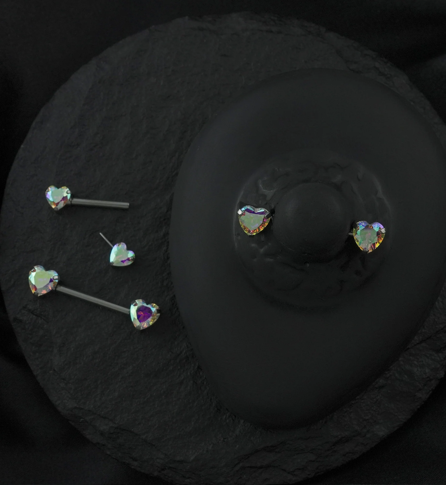 Rainbow Aurora Heart CZ Threadless Titanium Nipple Barbell - Image 2