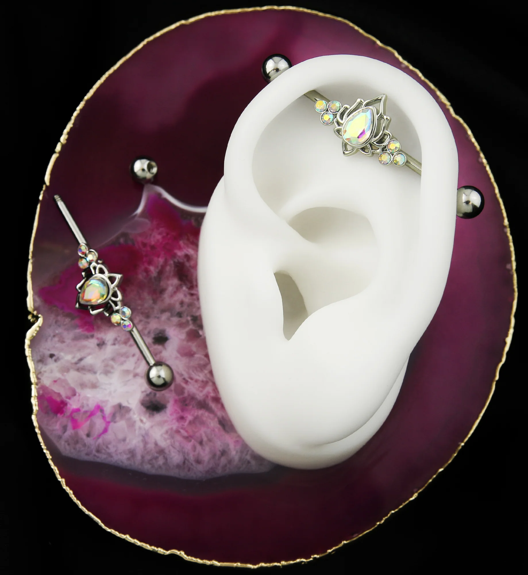 Rainbow Aurora Lotus Stainless Steel Industrial Barbell - Image 2