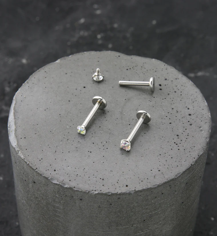 Rainbow Aurora Prong CZ Stainless Steel Internally Threaded Labret - Image 2