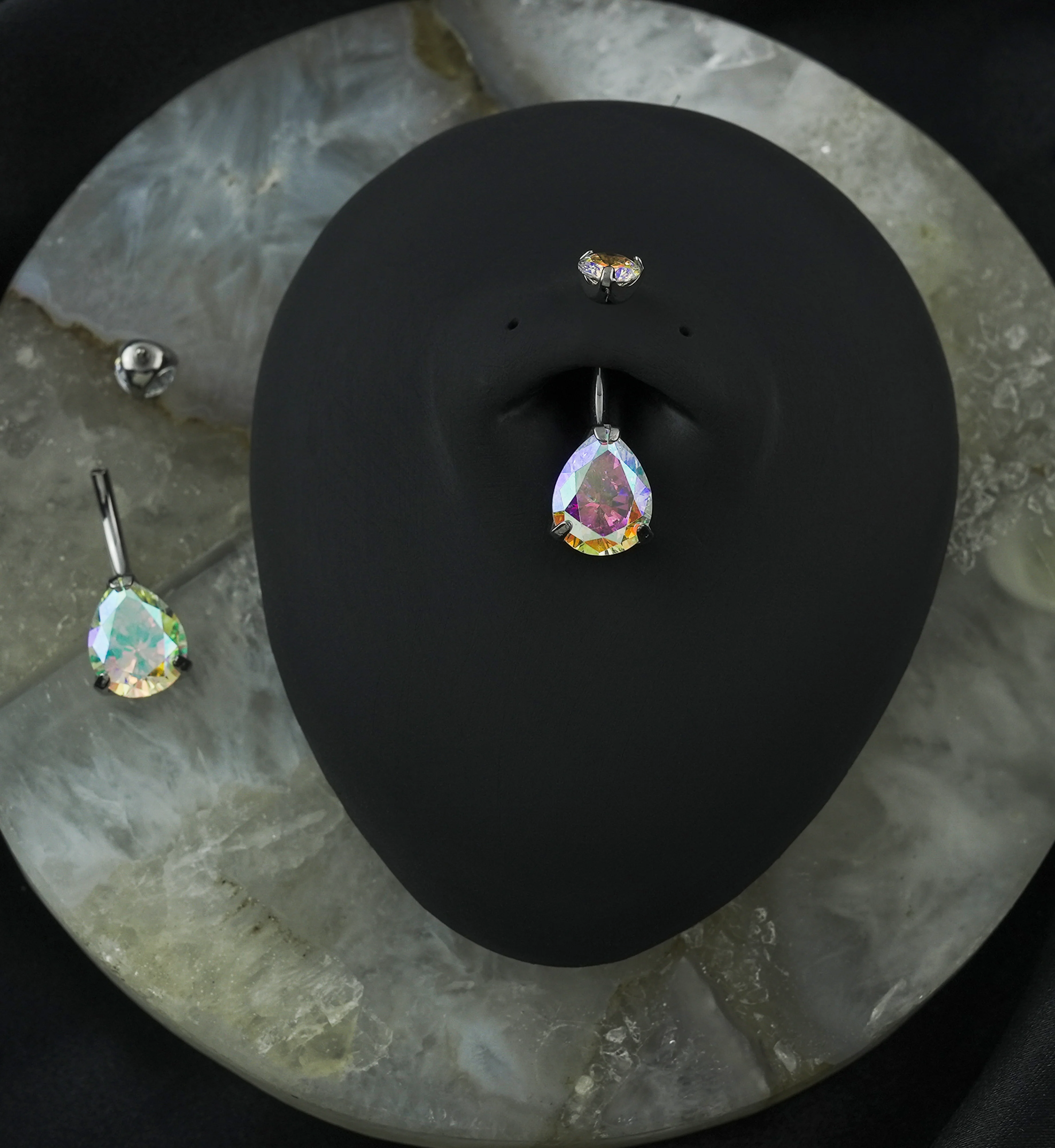 Rainbow Aurora Teardrop CZ Titanium Belly Button Ring - Image 2