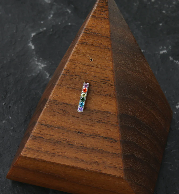 Rainbow CZ Bar Threadless Titanium Top - Image 2
