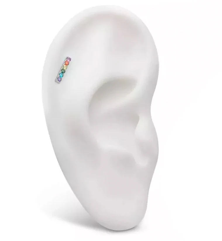 Rainbow CZ Bar Threadless Titanium Top - Image 3