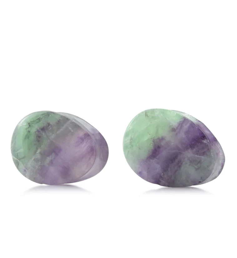 Rainbow Fluorite Teardrop Stone Plugs 7/8" (22mm) - Version 1 (Slight Dent) - Image 2