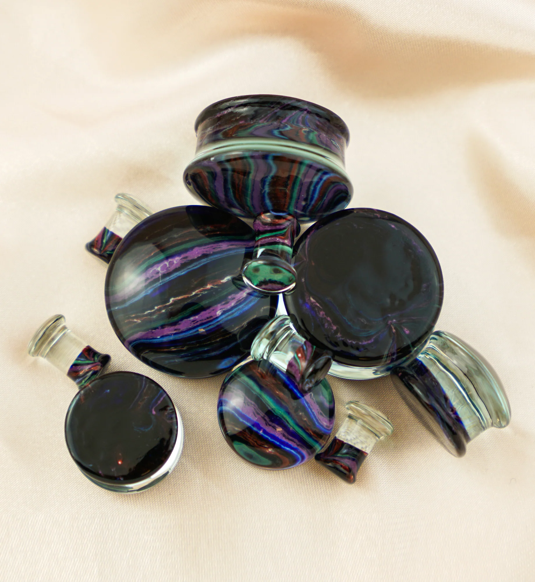 Rainbow Layers Glass Double Flare Plugs - Image 2