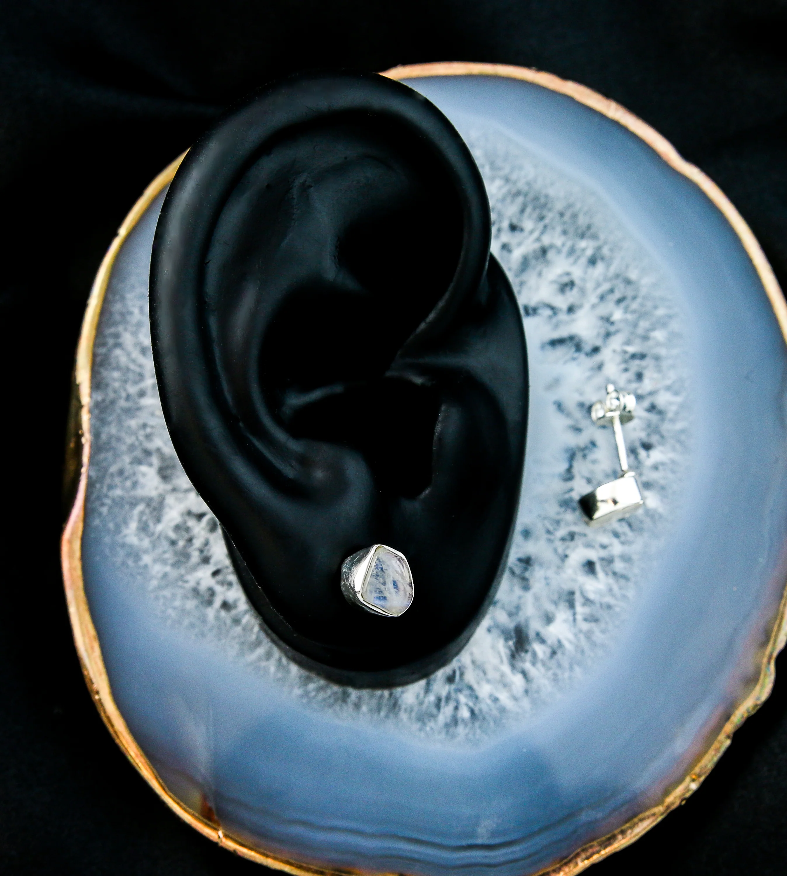 Rainbow Moonstone Bezel Set Sterling Silver Earrings - Image 2