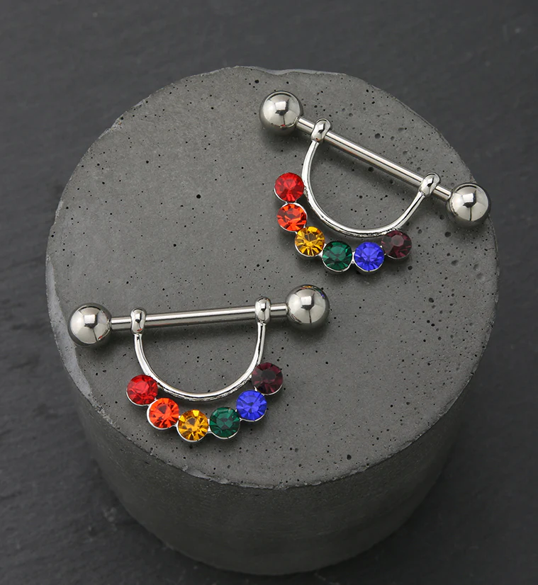 Rainbow Pride CZ Diamond Nipple Ring - Image 2